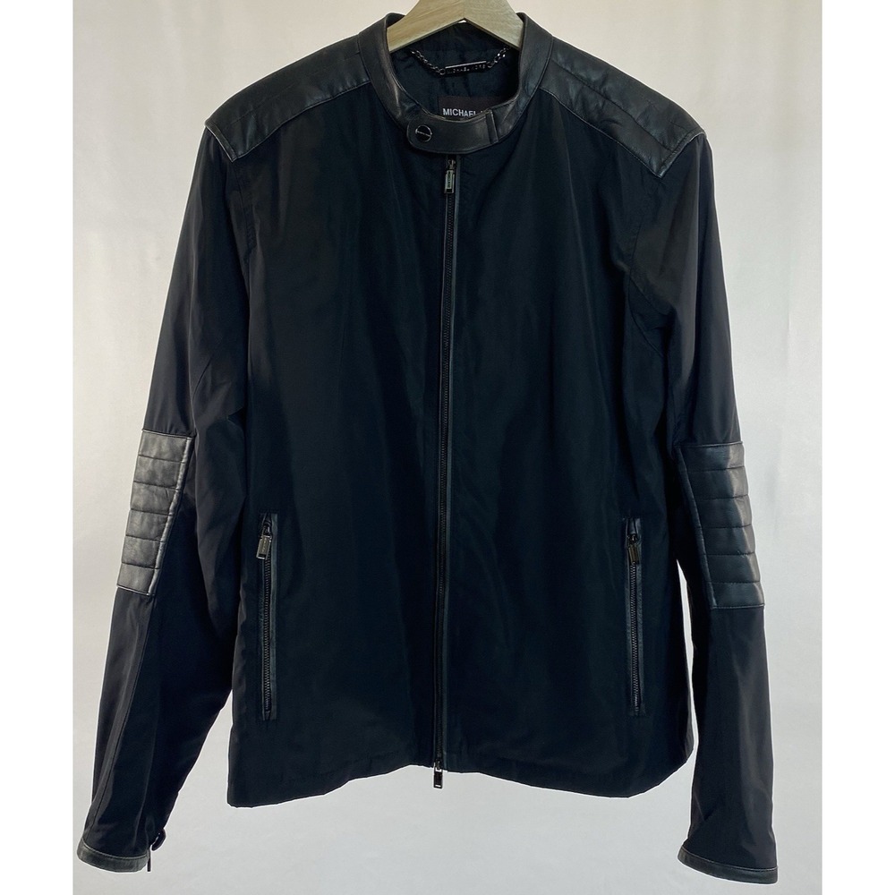 Michael Kors Men's M Black Bomber Jacket Italian Lambskin Trim Streetwear *Read*